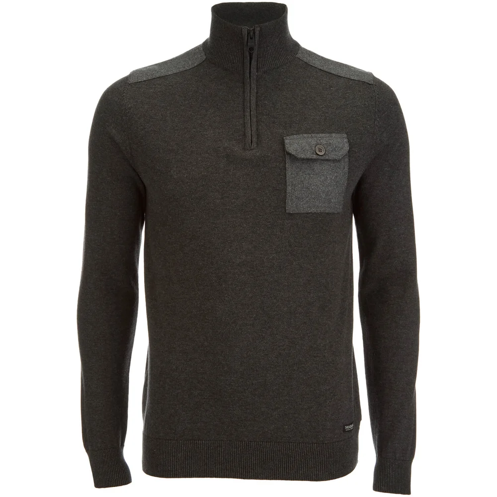 Threadbare Men's Julian 1/2 Zip Funnel Neck Jumper - Charcoal Marl - S - Grijs Afbeelding 1