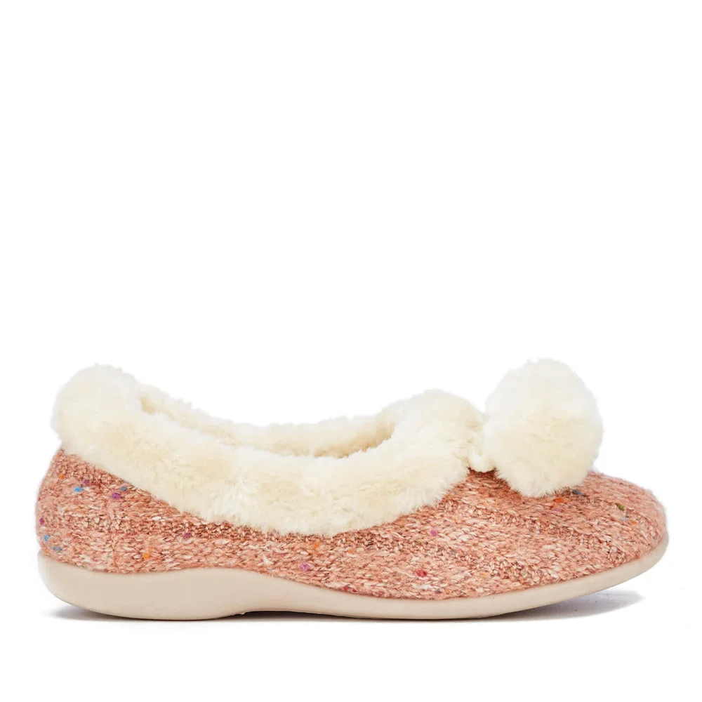 Dunlop Women's Alais Double Pom Pom Slippers - Peach - UK 3 - Peach Afbeelding 1