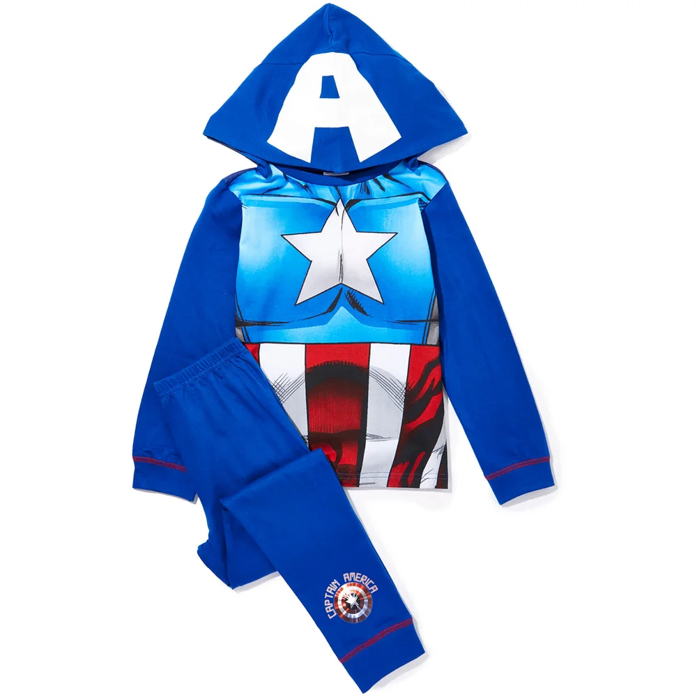 Marvel Boys' Captain America Novelty Hood Pyjamas - Blue - 2-3 years - Blauw Afbeelding 1