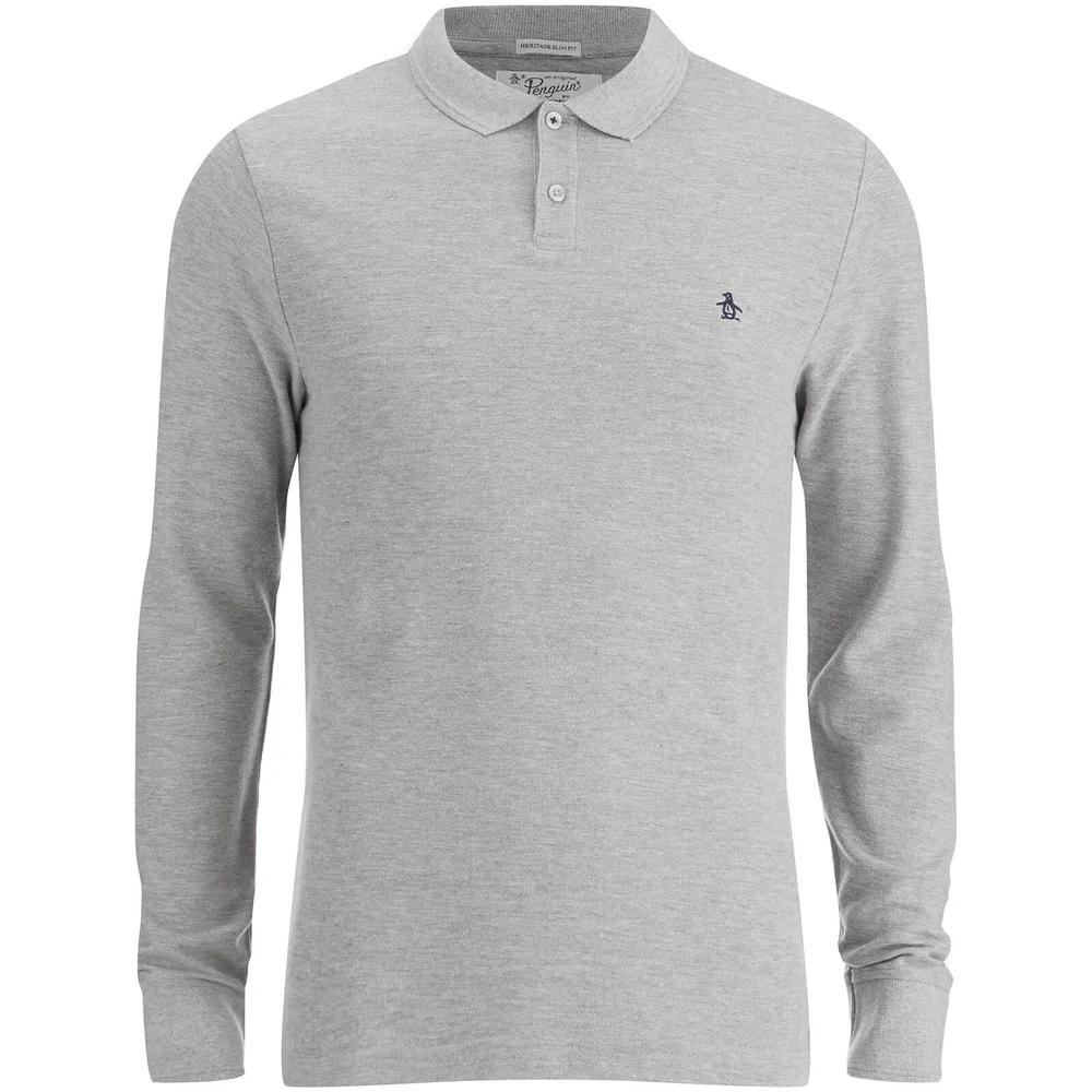 Original Penguin Men's Long Sleeve Polo Shirt - Rain Heather - S - Grijs Afbeelding 1