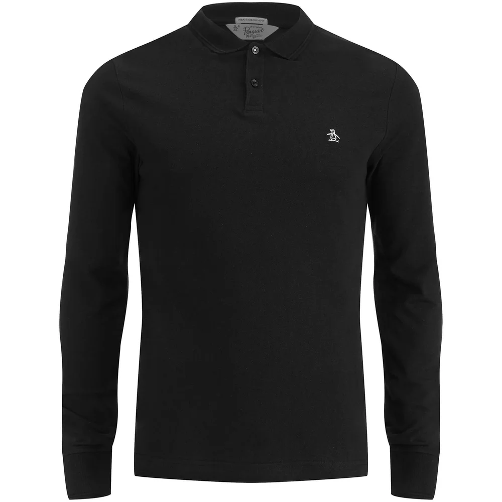 Original Penguin Men's Long Sleeve Polo Shirt - True Black - S - Zwart Afbeelding 1