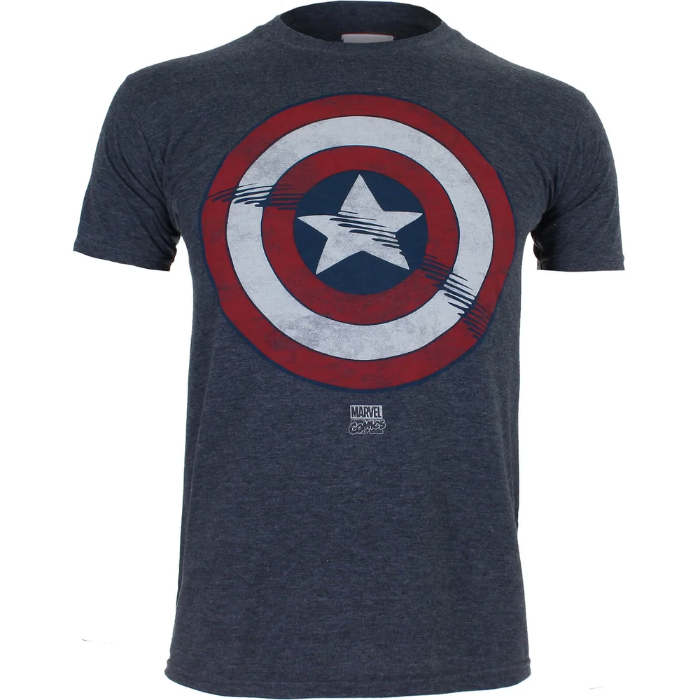 Marvel Captain America Shield Jongens T-Shirt - Heather Navy - 122/128 (7-8 jaar) - Navy blauw Afbeelding 1
