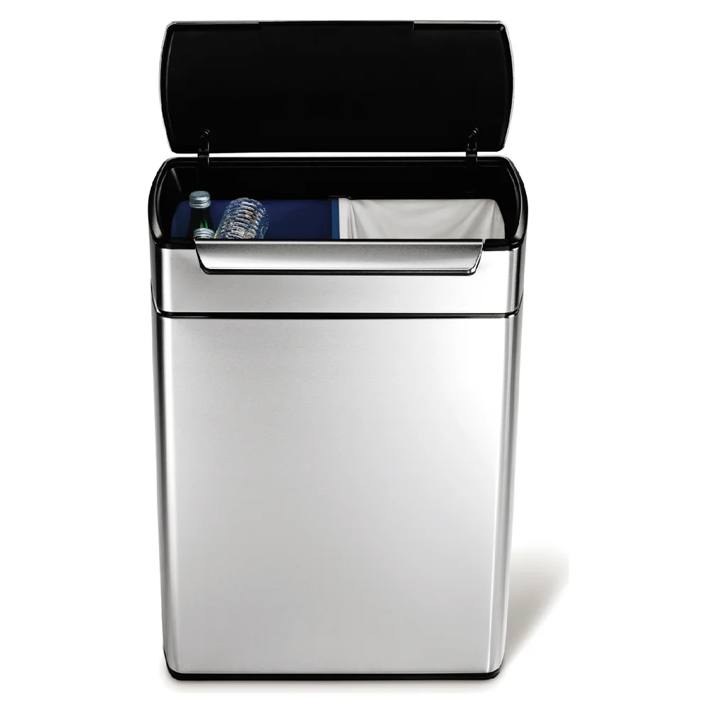 simplehuman Rectangular Brushed Steel Touch Bar Recycler Bin 48L Afbeelding 1