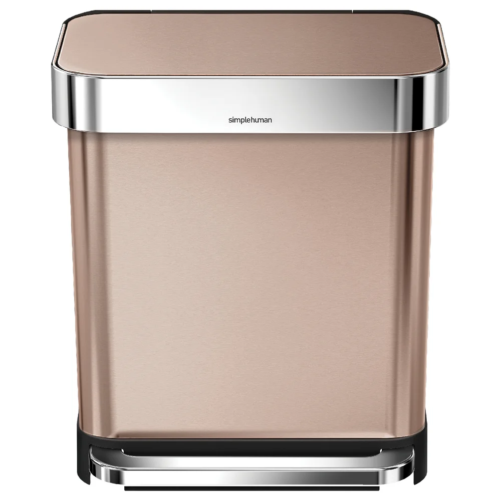 simplehuman Rectangular Brushed Steel Pedal Bin with Liner Pocket - Rose Gold 30L Afbeelding 1