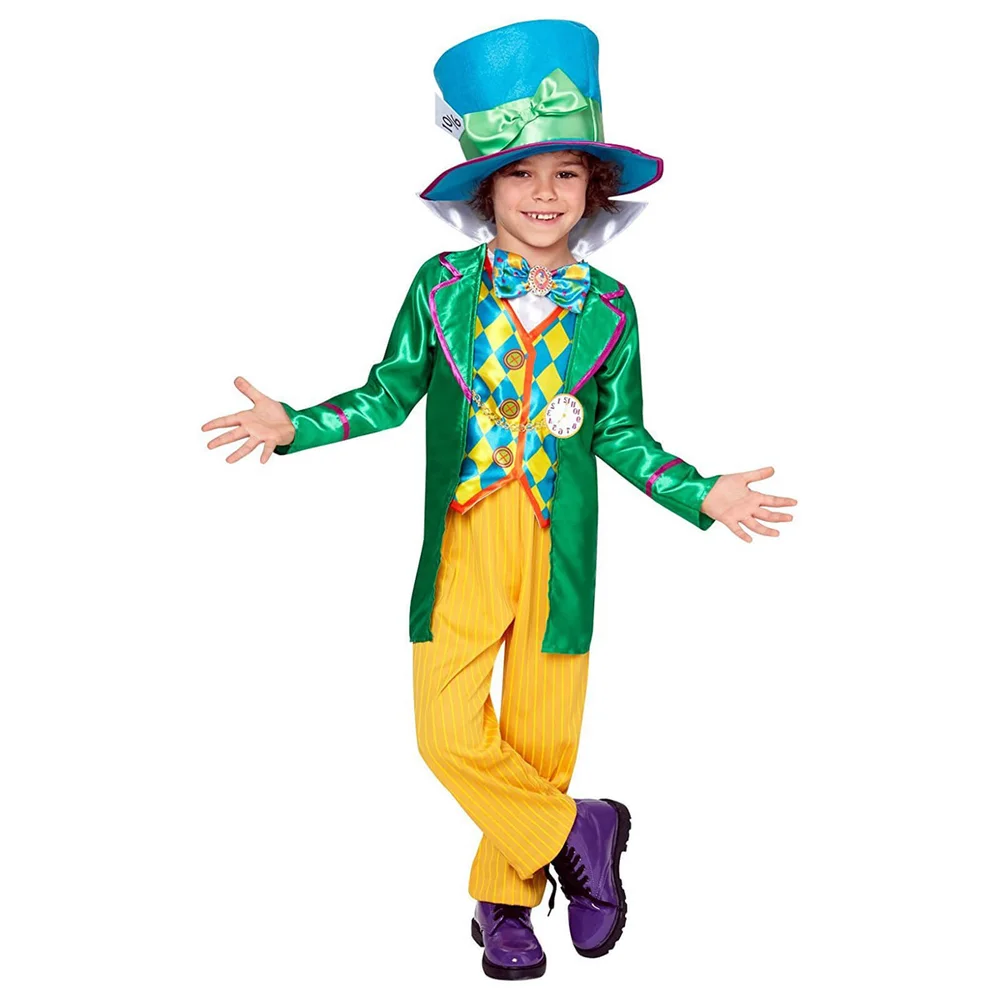 Alice in Wonderland Boys' Mad Hatter Fancy Dress Costume - S - Groen Afbeelding 1