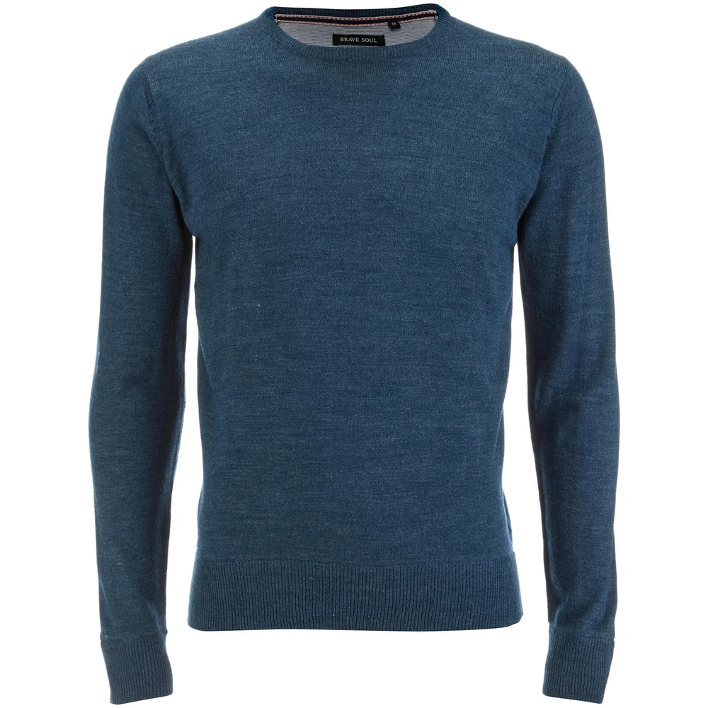 Brave Soul Men's Parse Supersoft Crew Neck Jumper - Denim Marl - S - Blauw Afbeelding 1