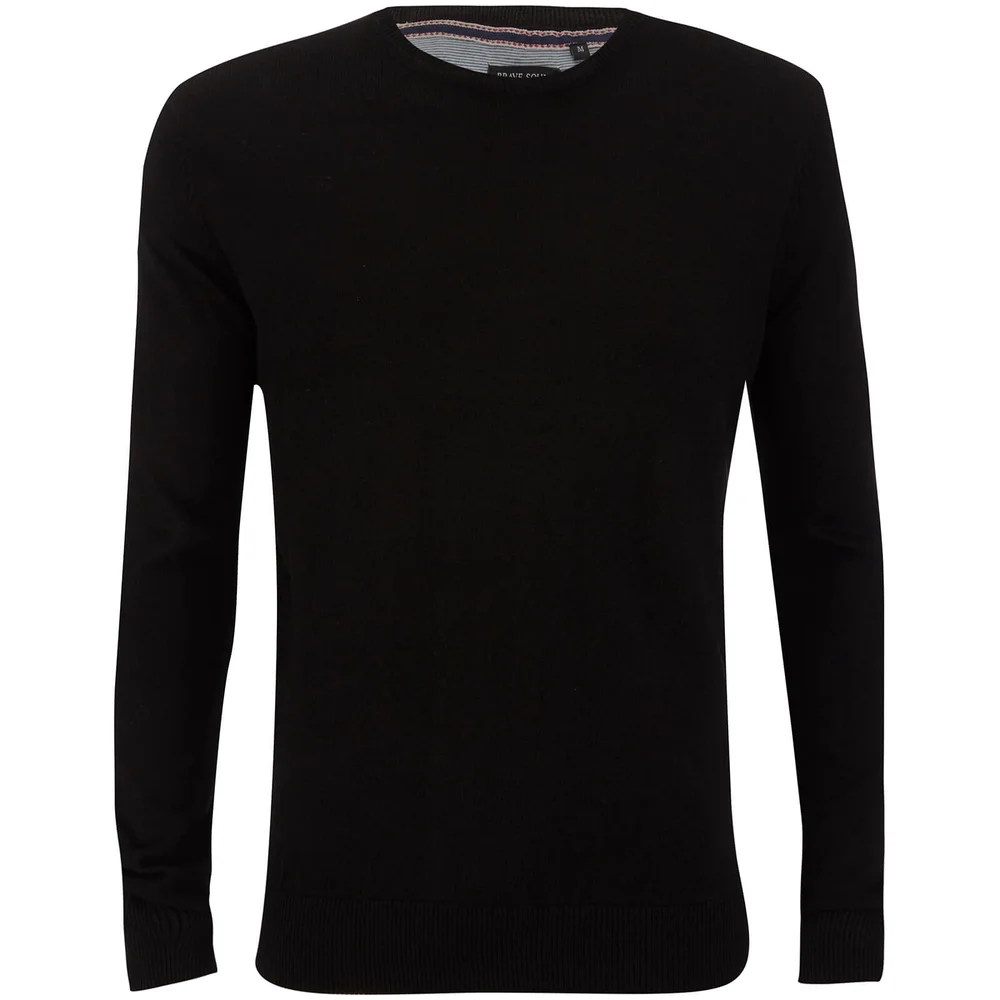 Brave Soul Men's Parse Supersoft Crew Neck Jumper - Black - S - Zwart Afbeelding 1