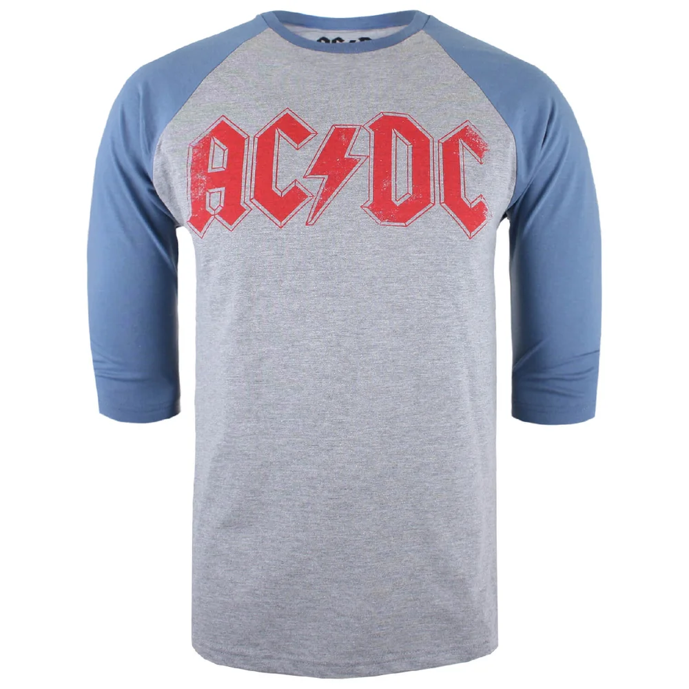 ACDC Logo Raglan Logo 3/4 Heren T-Shirt - Grijs/Blauw - S - Grijs/Blauw Afbeelding 1