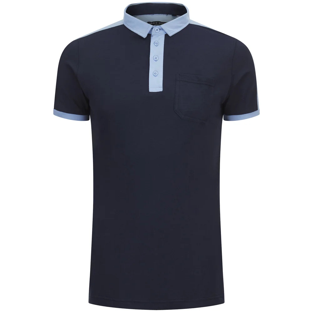 Brave Soul Men's Mozi Jersey Polo Shirt - Dark Navy/Sky Blue - S - Blauw Afbeelding 1