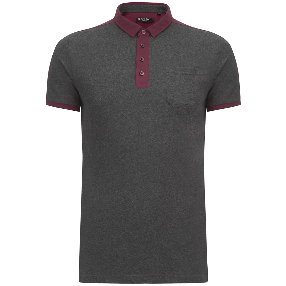 Brave Soul Men's Mozi Jersey Polo Shirt - Charcoal Marl/Wine - S - Grijs Afbeelding 1