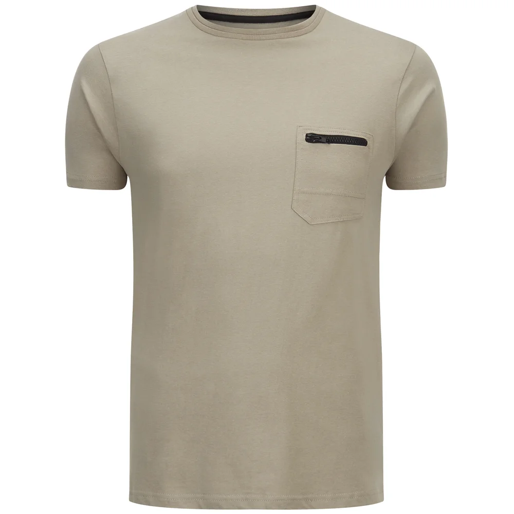 Brave Soul Men's Faustian Zip Pocket T-Shirt - Mushroom - S - Beige Afbeelding 1