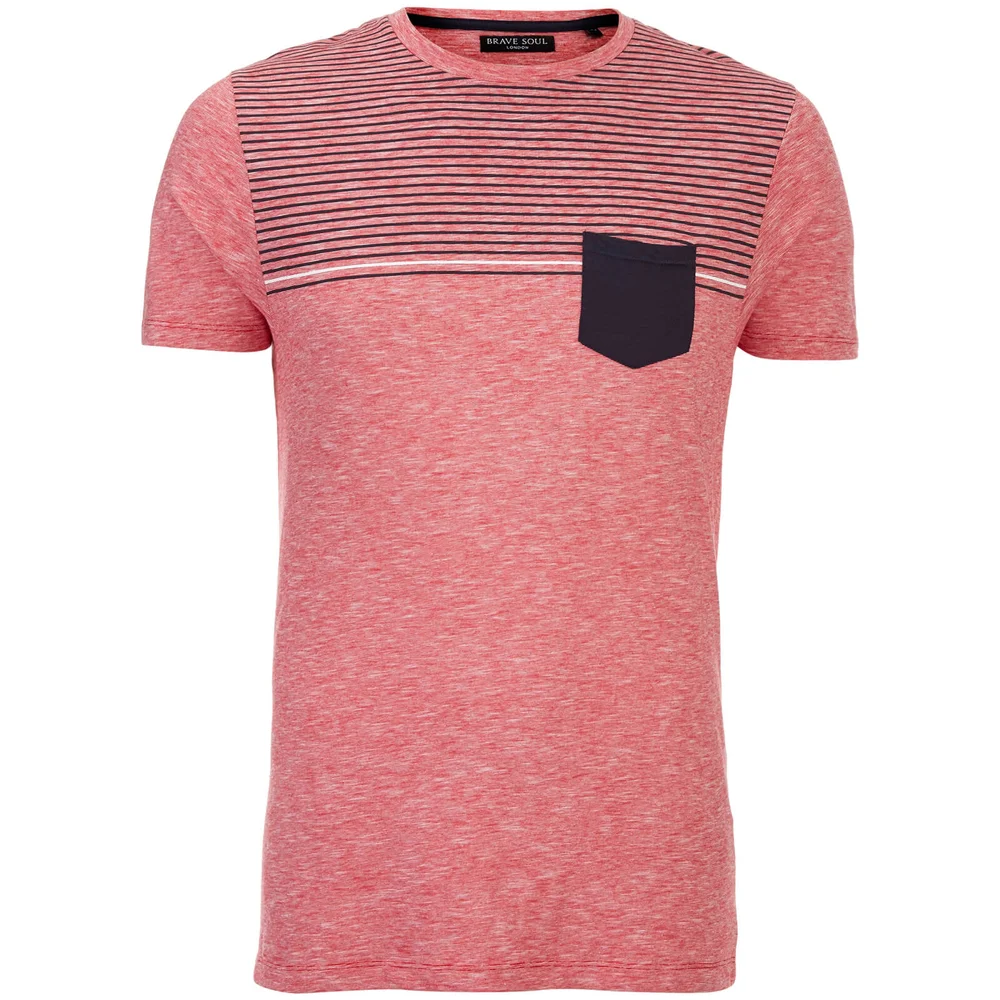 Brave Soul Men's Lenin Stripe Pocket T-Shirt - Red/Navy/White - S Afbeelding 1