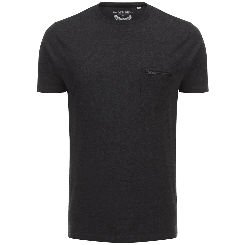 Brave Soul Men's Faustian Zip Pocket T-Shirt - Dark Charcoal - S - Grijs Afbeelding 1