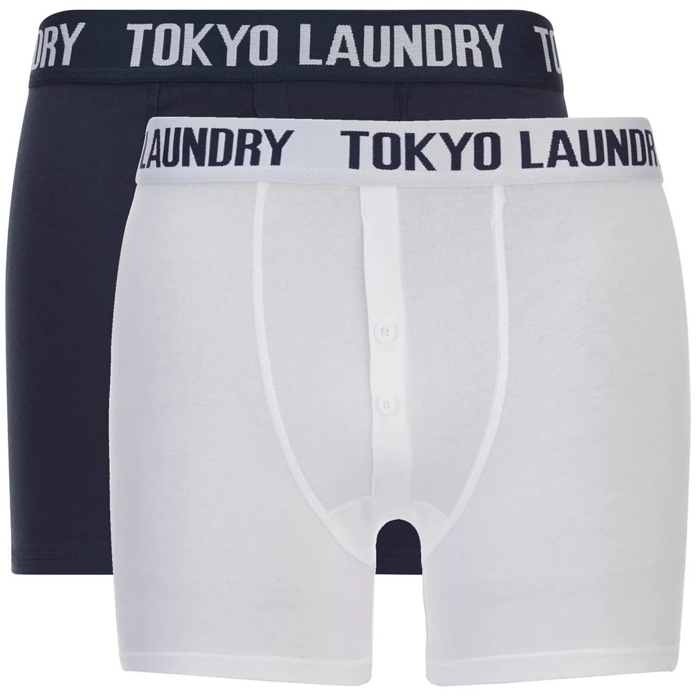 Tokyo Laundry Men's Eversholt 2 Pack Boxers - Optic White/Midnight Blue - S - White/Blue Afbeelding 1