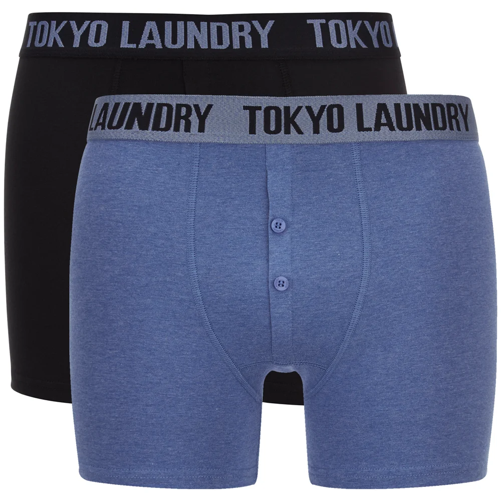 Tokyo Laundry Men's Eversholt 2 Pack Boxers - Cornflower Blue/Black - S - Blauw/Zwart Afbeelding 1