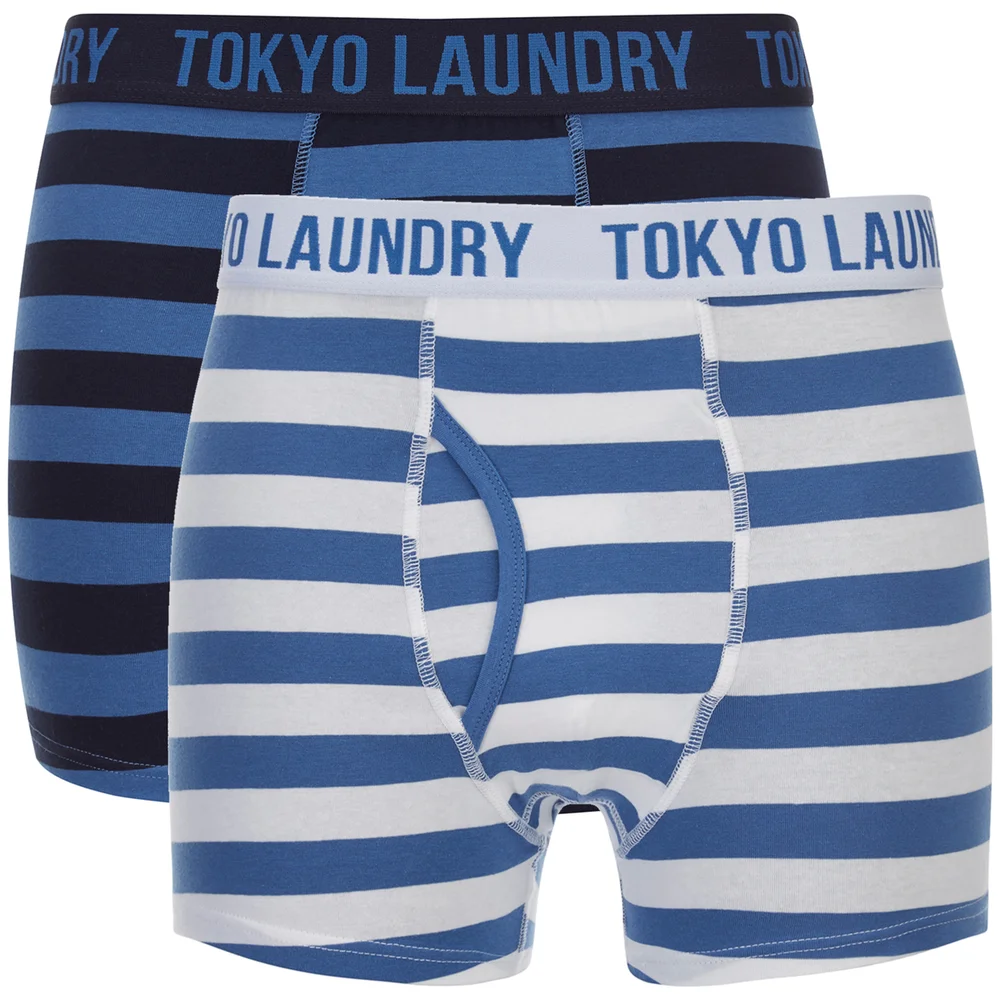 Tokyo Laundry Men's Esterbrooke 2 Pack Striped Boxers - Federal Blue/Optic White - S - Blauw/Wit Afbeelding 1