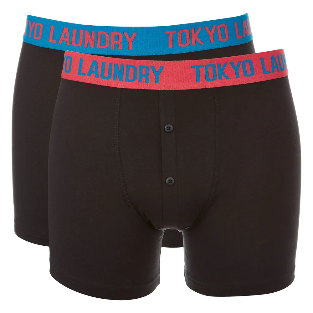 Tokyo Laundry Men's Harden 2 Pack Boxers - Black/Redsky/Marble Blue - S - Zwart Afbeelding 1