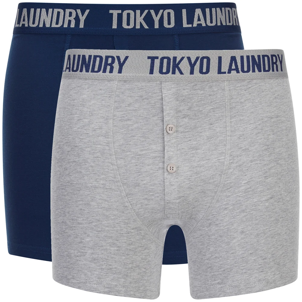 Tokyo Laundry Men's Eversholt 2 Pack Boxers - Estate Blue/Grey Marl - S - Blue/Grey Afbeelding 1