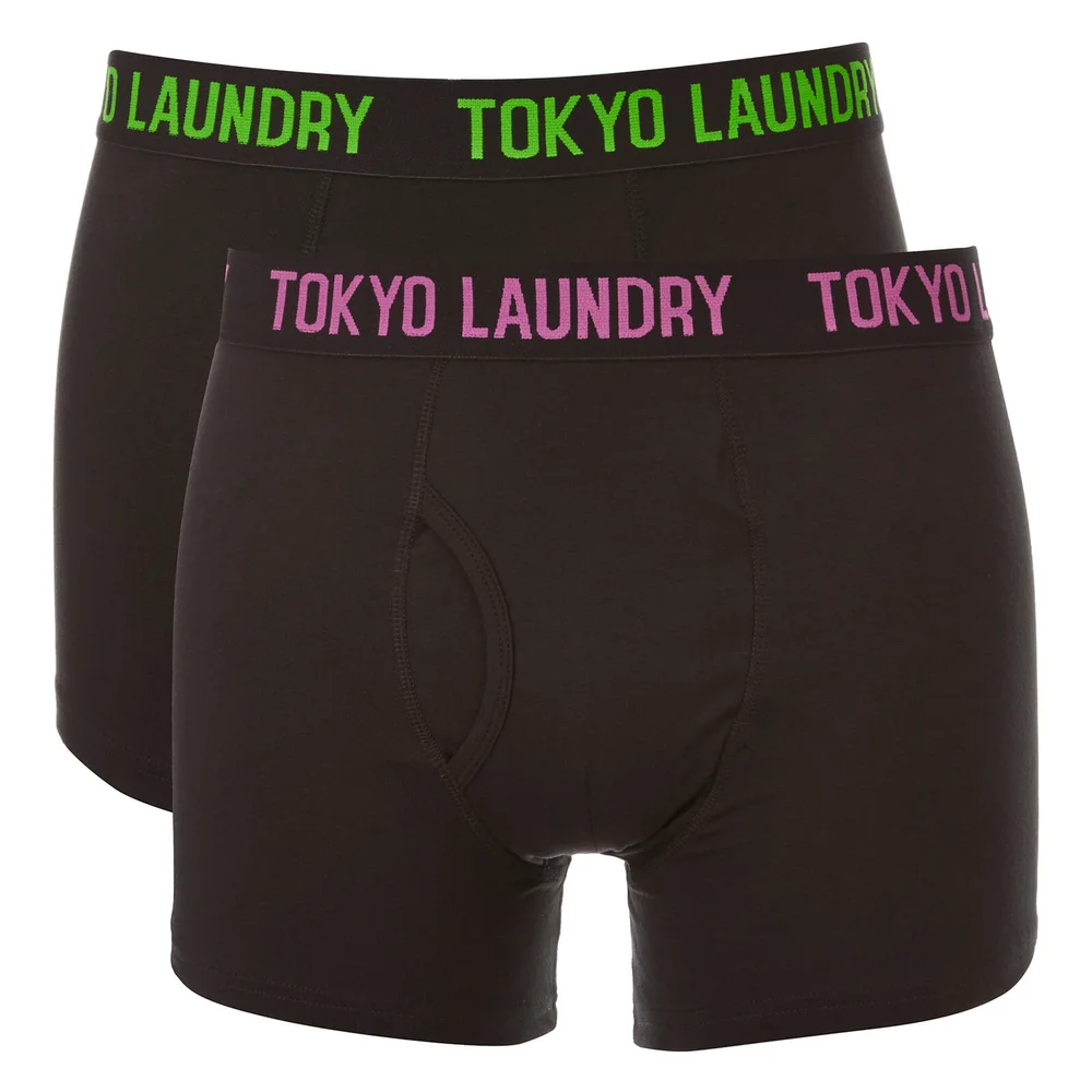 Tokyo Laundry Men's Pellipar 2 Pack Boxers - Black/Radiant Orchid/Laundered Green - S - Zwart Afbeelding 1