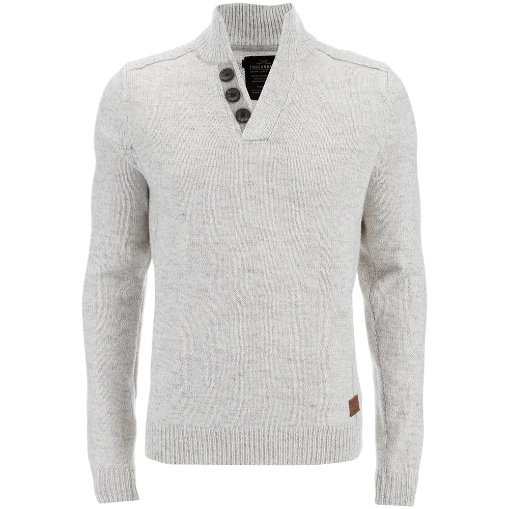 Threadbare Men's Tanner Button Neck Jumper - Winter White - S - Grijs Afbeelding 1