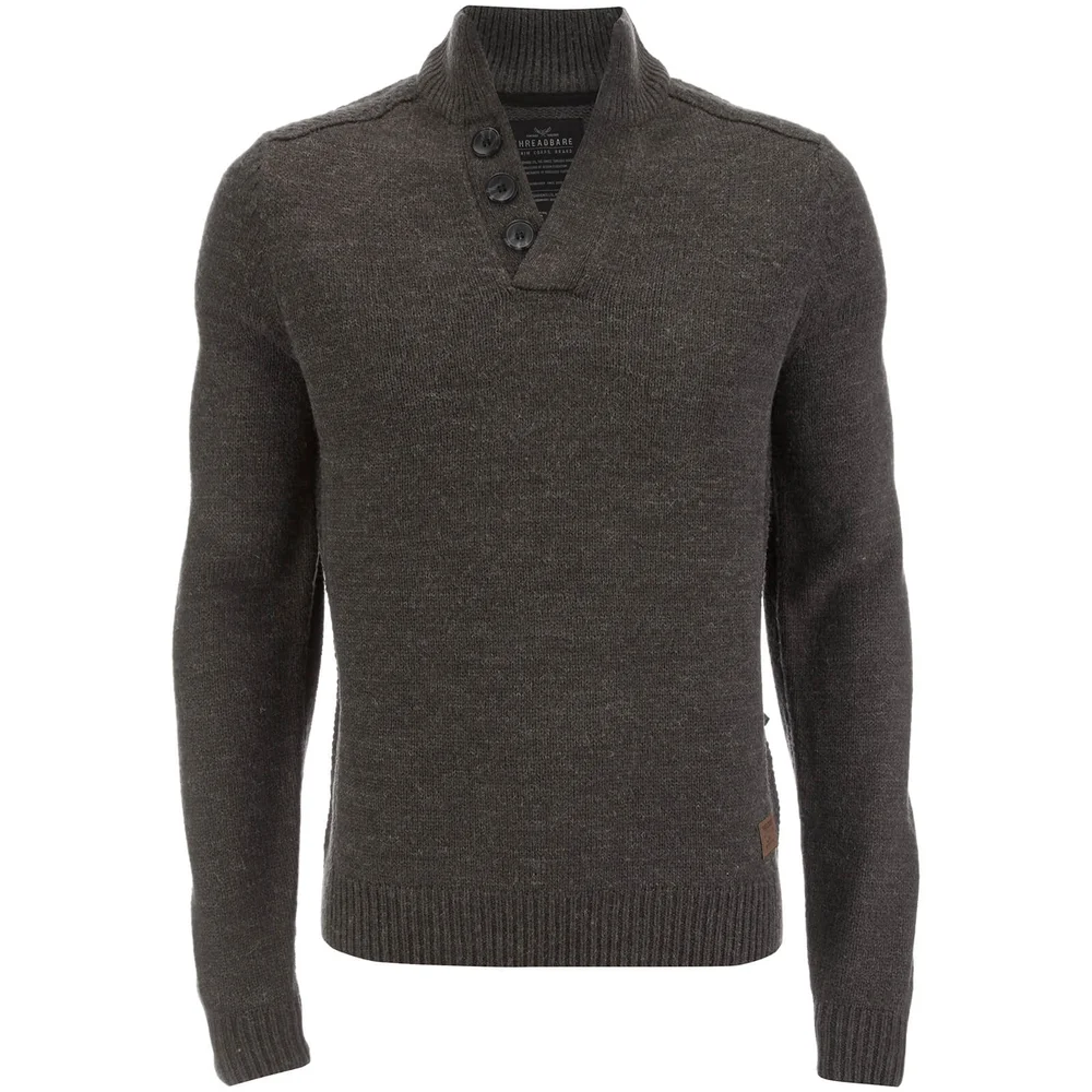 Threadbare Men's Tanner Button Neck Jumper - Charcoal Marl - S - Grijs Afbeelding 1