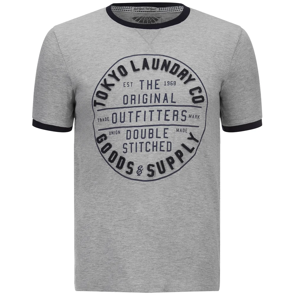 Tokyo Laundry Men's Double Stitched T-Shirt - Light Grey Marl - S - Grijs Afbeelding 1
