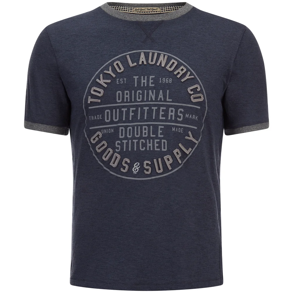 Tokyo Laundry Men's Double Stitched T-Shirt - Mood Indigo Marl - S - Blauw Afbeelding 1