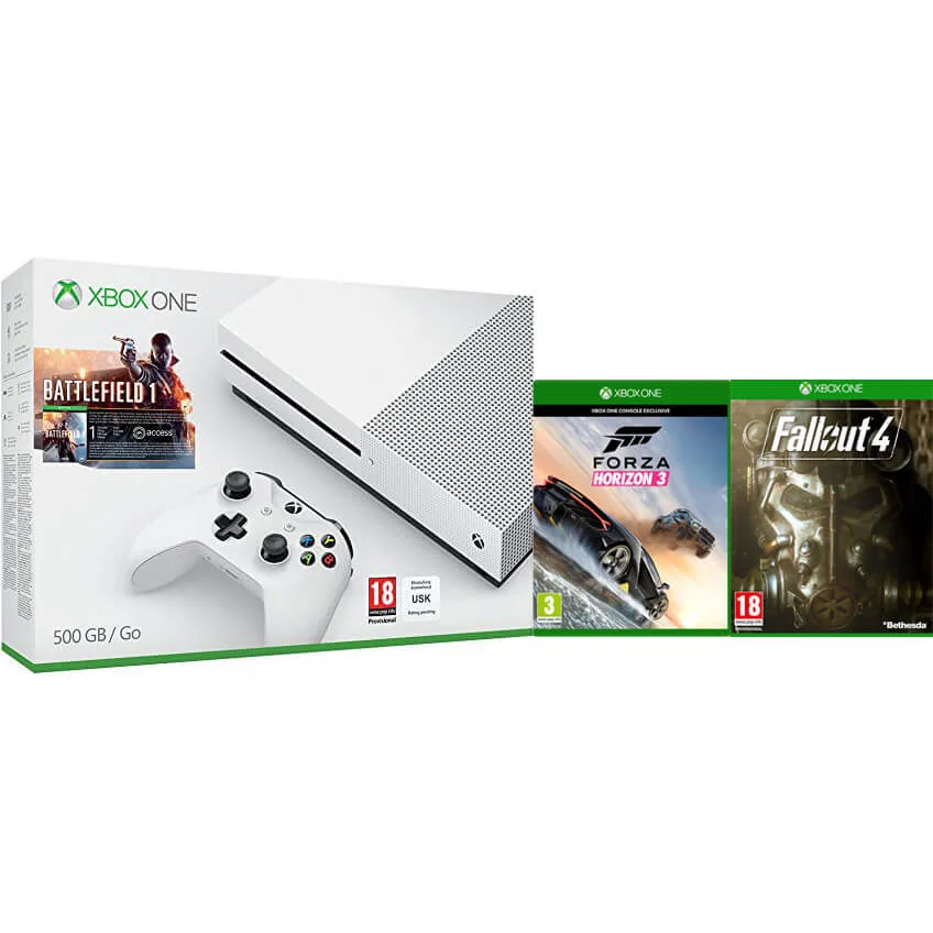 Xbox One S 500GB with Battlefield 1, Forza Horizon 3 & Fallout 4 Afbeelding 1