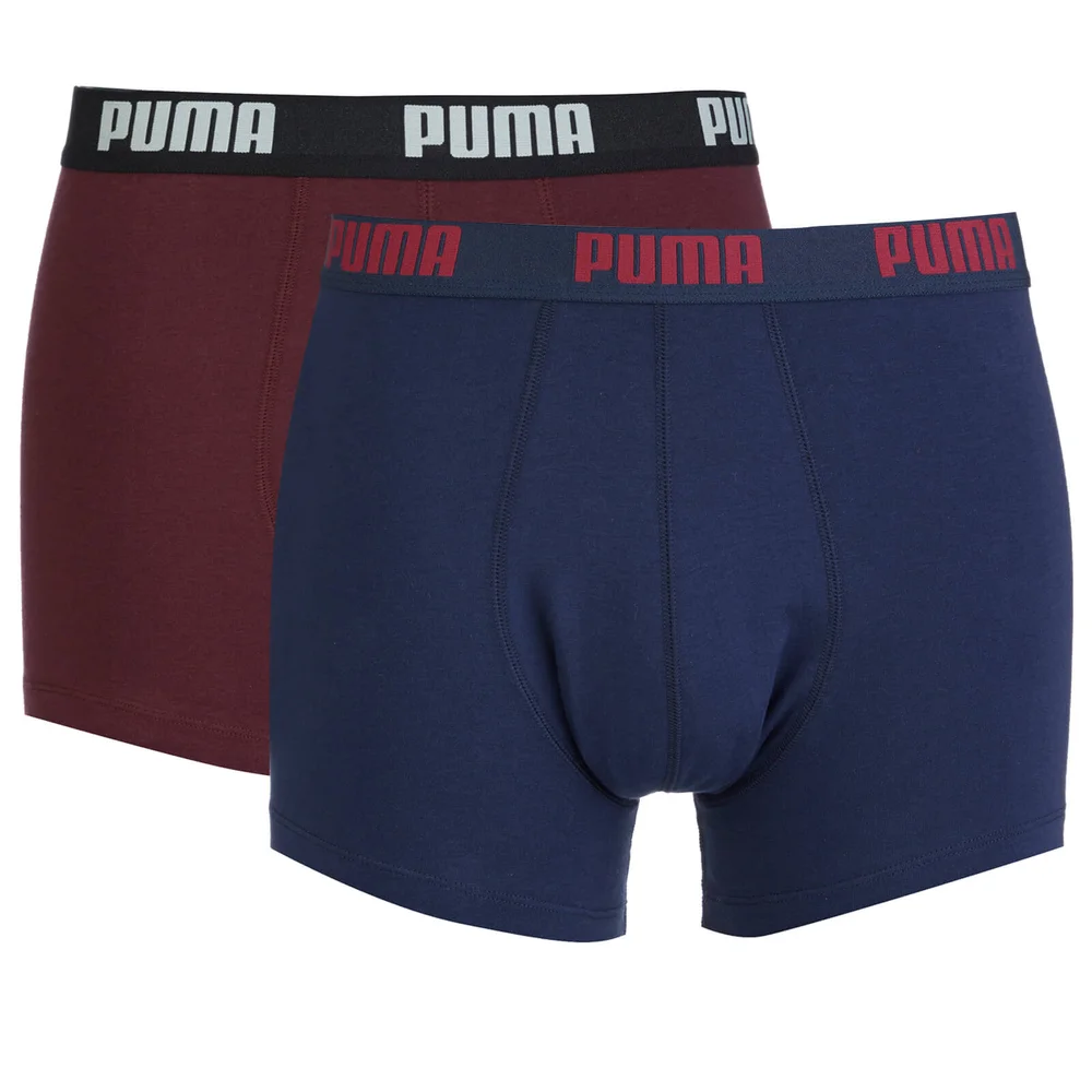 Puma Men's 2 Pack Basic Boxers - Burgundy/Navy - S - Burgundy Afbeelding 1