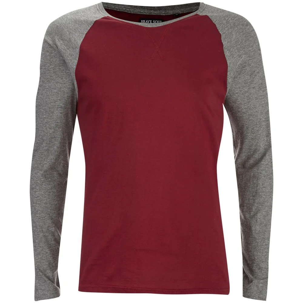 Brave Soul Men's Osbourne Raglan Long Sleeve Top - Burgundy - S Afbeelding 1