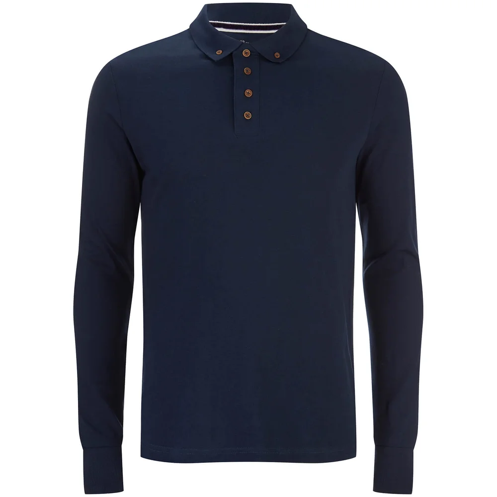 Brave Soul Men's Lincoln Long Sleeve Polo Shirt - Ocean Blue - S - Blauw Afbeelding 1