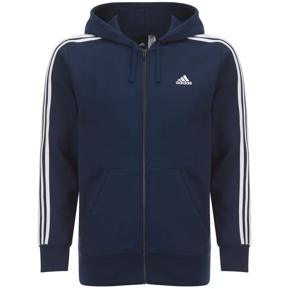 adidas Men's Essential 3 Stripe Fleece Hoody - Navy - S - Blauw Afbeelding 1