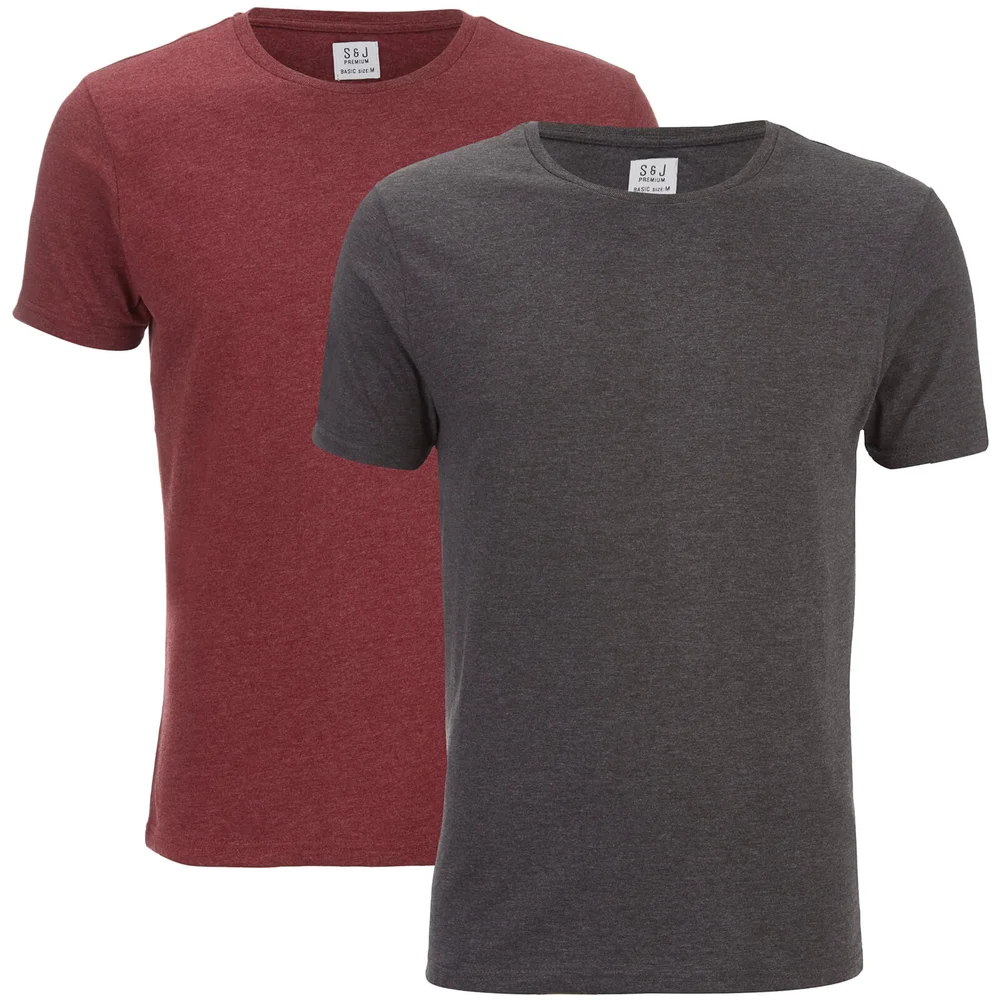 Smith & Jones Men's Purlin 2 Pack T-Shirt - Charcoal/Burgundy - S - Grey/Burgundy Afbeelding 1