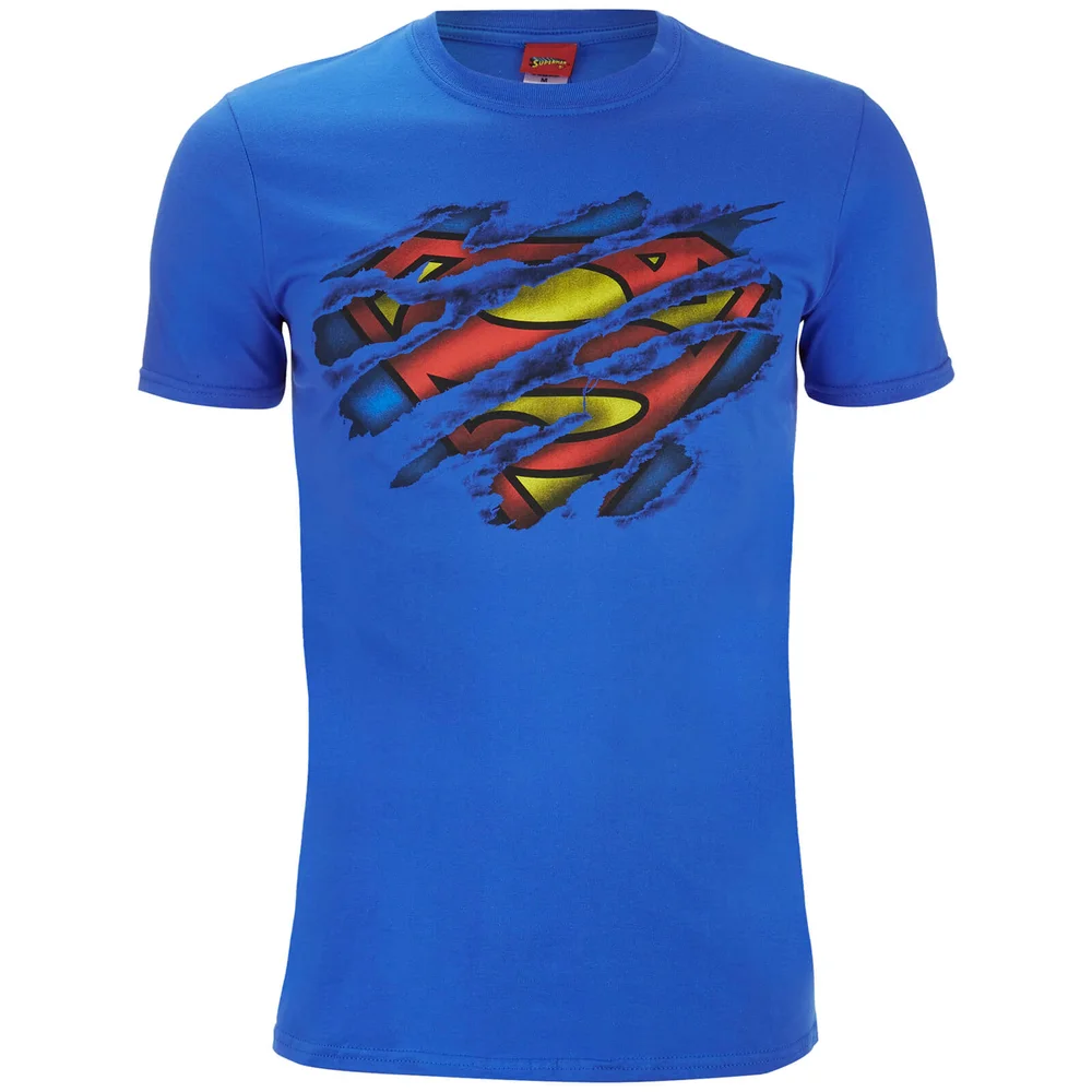DC Comics Men's Superman Torn Logo T-Shirt - Royal Blue - S - Blauw Afbeelding 1