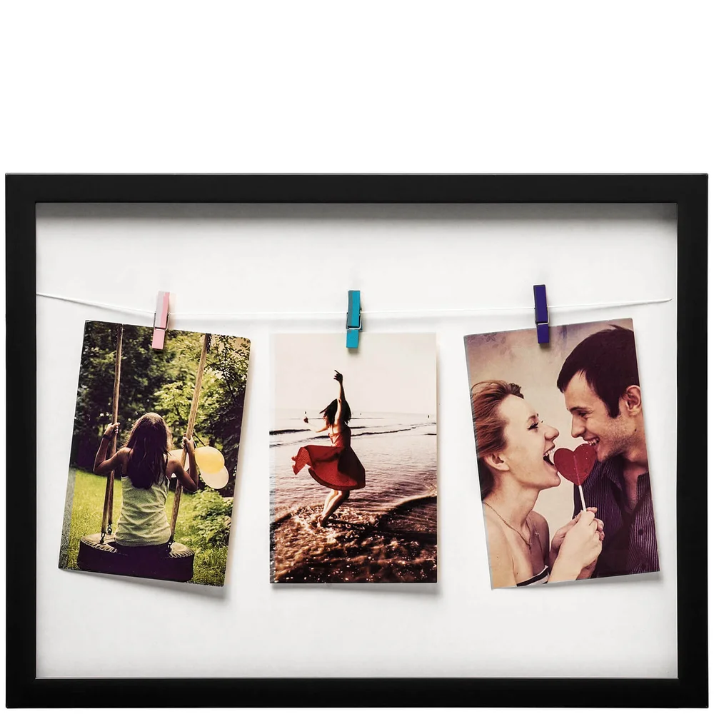 Washing Line 3 Peg Photo Frame - Black Afbeelding 1