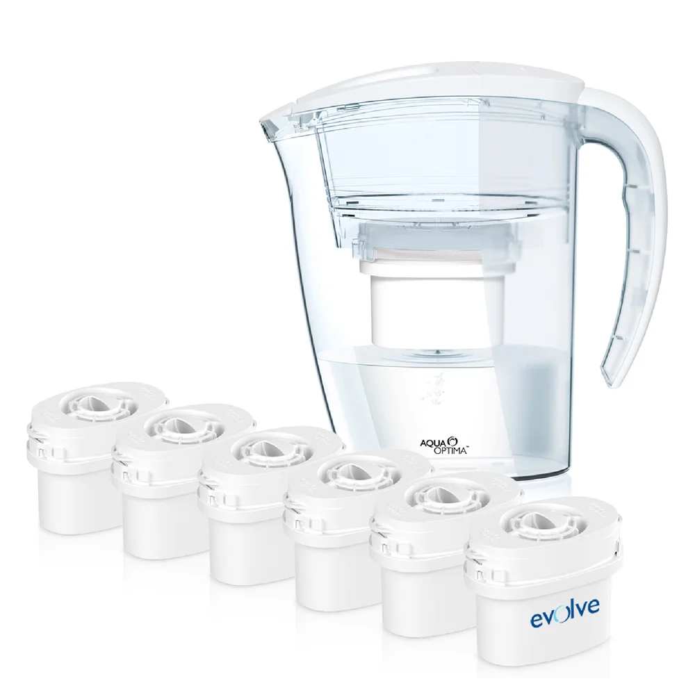 Aqua Optima 2.25L White Galia Water Filter Jug with 6 x 60 Day Evolve Filter Cartridges (12 Month Bundle) Afbeelding 1