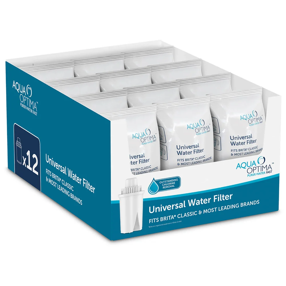 Aqua Optima 12 Pack Universal Water Filter Cartridges Fits Classic Filter Jugs (12 Month Pack) Afbeelding 1