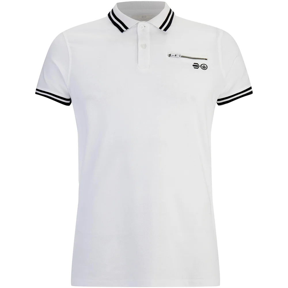 Crosshatch Men's Crazer Tipped Pique Polo Shirt - White - S - Wit Afbeelding 1
