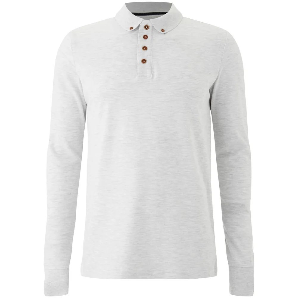 Brave Soul Men's Lincoln Long Sleeve Polo Shirt - White Marl - S Afbeelding 1