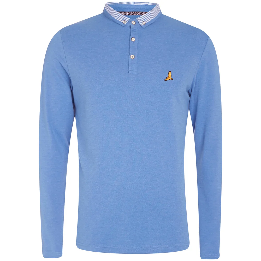 Brave Soul Men's Hatter Long Sleeve Polo Shirt - Blue Marl - S - Blauw Afbeelding 1