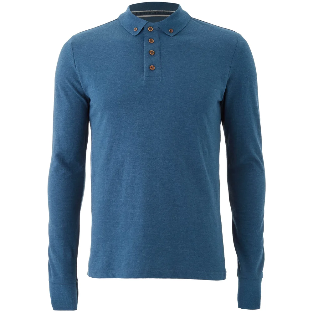Brave Soul Men's Lincoln Long Sleeve Polo Shirt - Vintage Blue Marl - S - Blauw Afbeelding 1