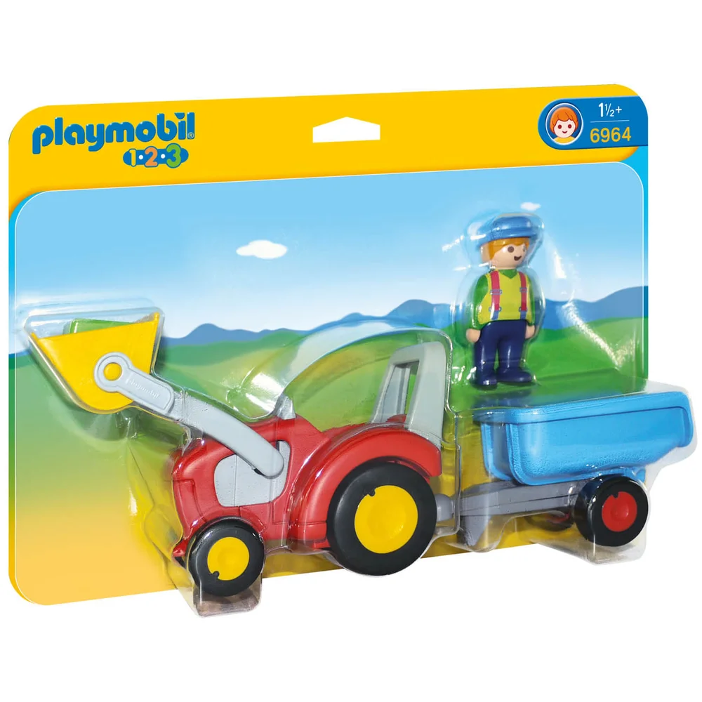 Playmobil 1.2.3: Boer met tractor en aanhangwagen (6964) Afbeelding 1
