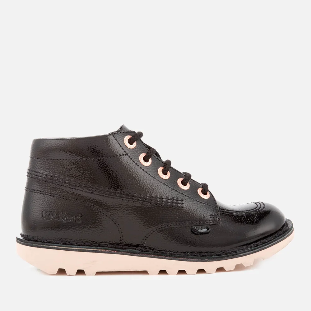 Kickers Kids' Kick Hi Patent Boots - Black/Rose Gold - UK 3 Youth/EU 36 Afbeelding 1