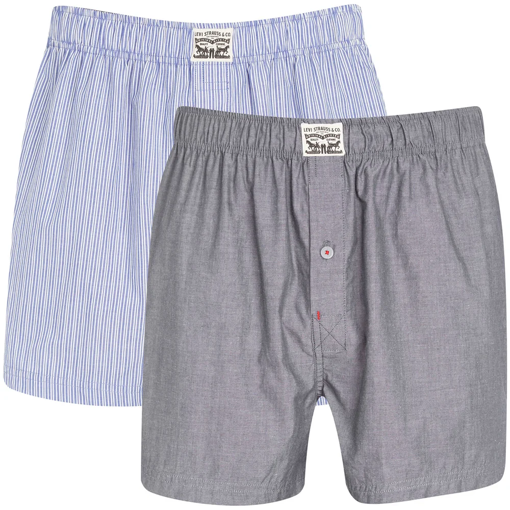 Levi's Men's 300LS 2-Pack Striped Chambray Woven Boxers - Blue Jeans - S - Blauw Afbeelding 1