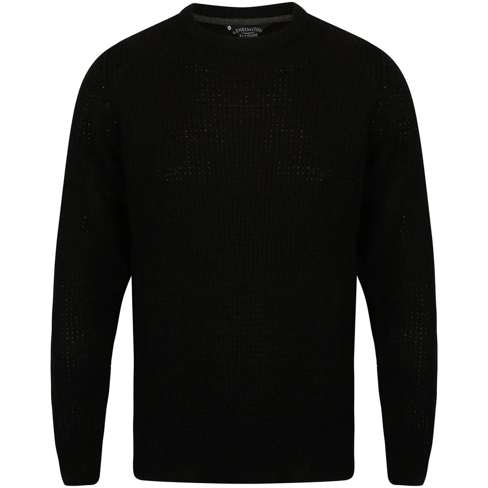 Kensington Men's Crew Neck Jumper with Waffle Stitch - Black - M - Zwart Afbeelding 1