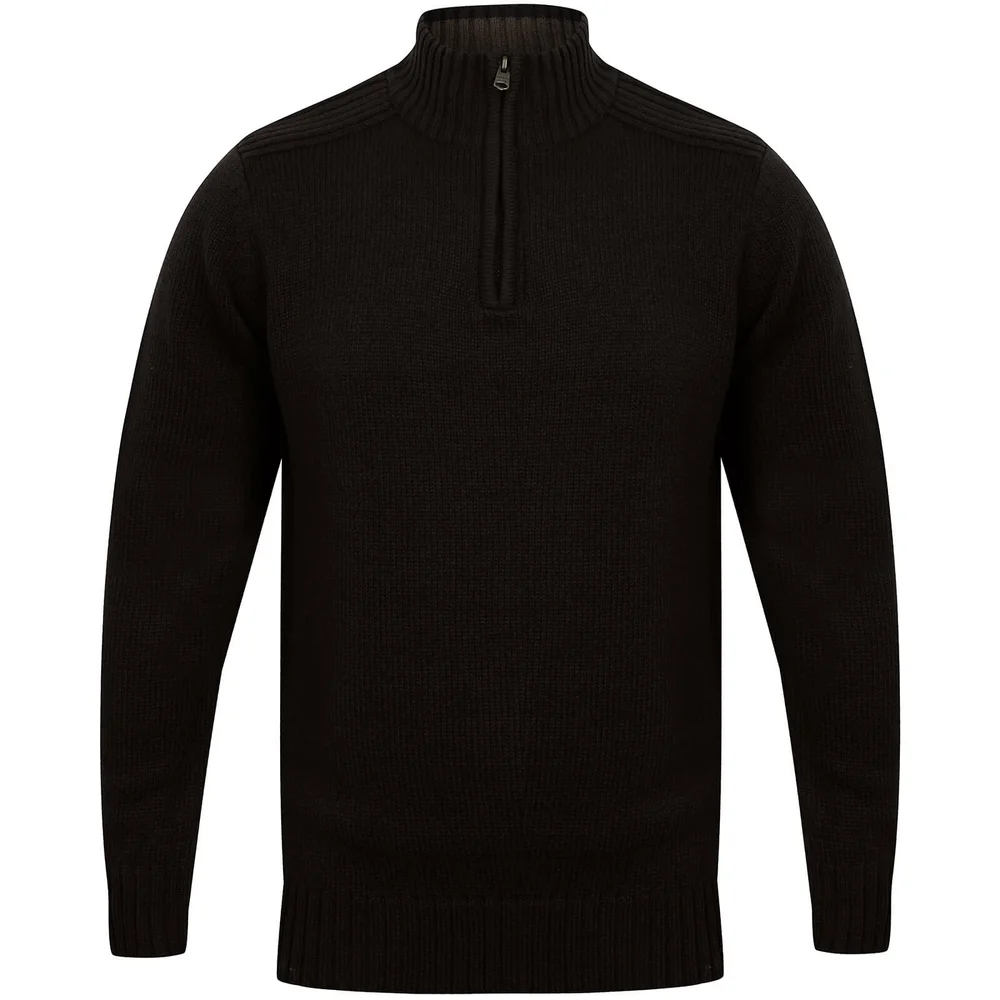 Kensington Men's Zip Down Jumper with Ribbed Detailing - Black - M - Zwart Afbeelding 1