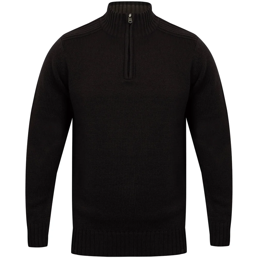 Kensington Men's Zip Down Jumper with Ribbed Detailing - Navy - M - Blauw Afbeelding 1