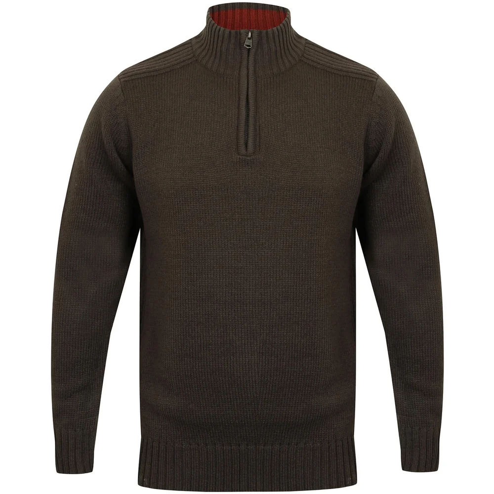 Kensington Men's Zip Down Jumper with Ribbed Detailing - Charcoal - M - Grijs Afbeelding 1