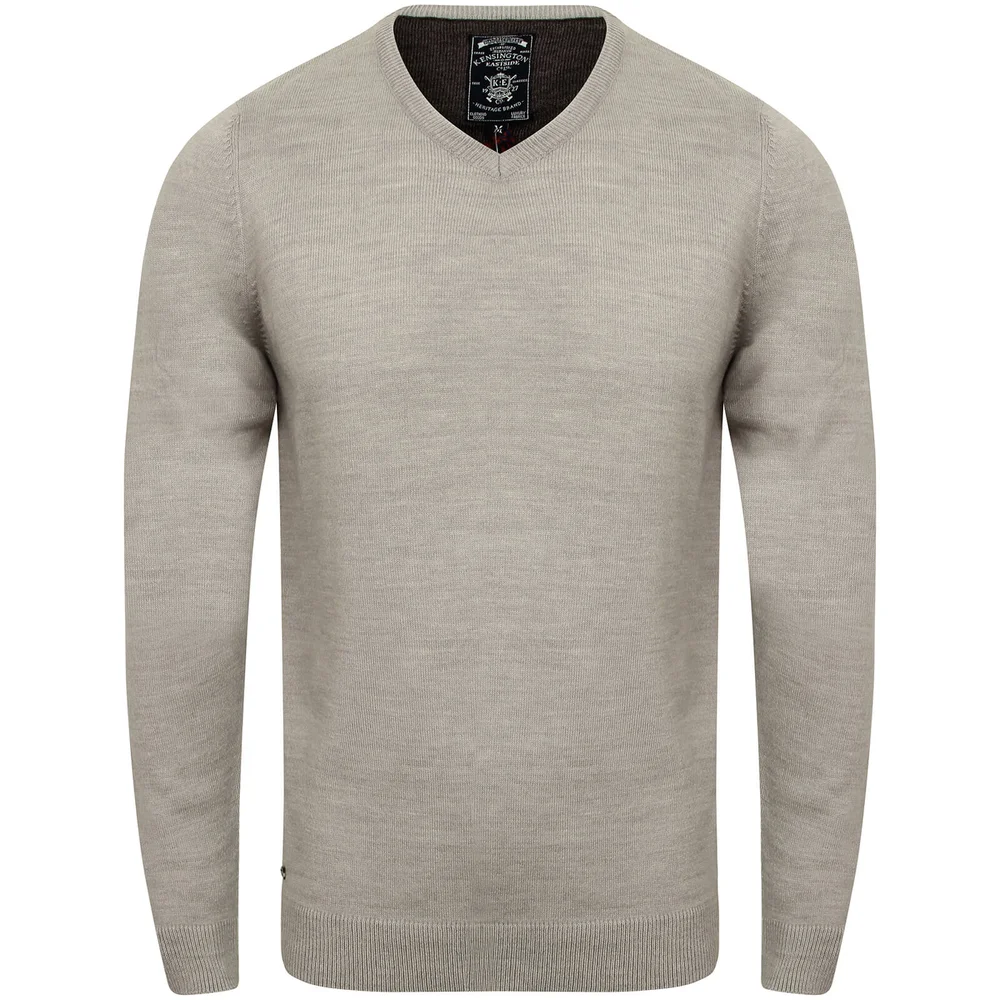 Kensington Men's Basic V Neck Jumper - Light Grey Marl - M - Grijs Afbeelding 1