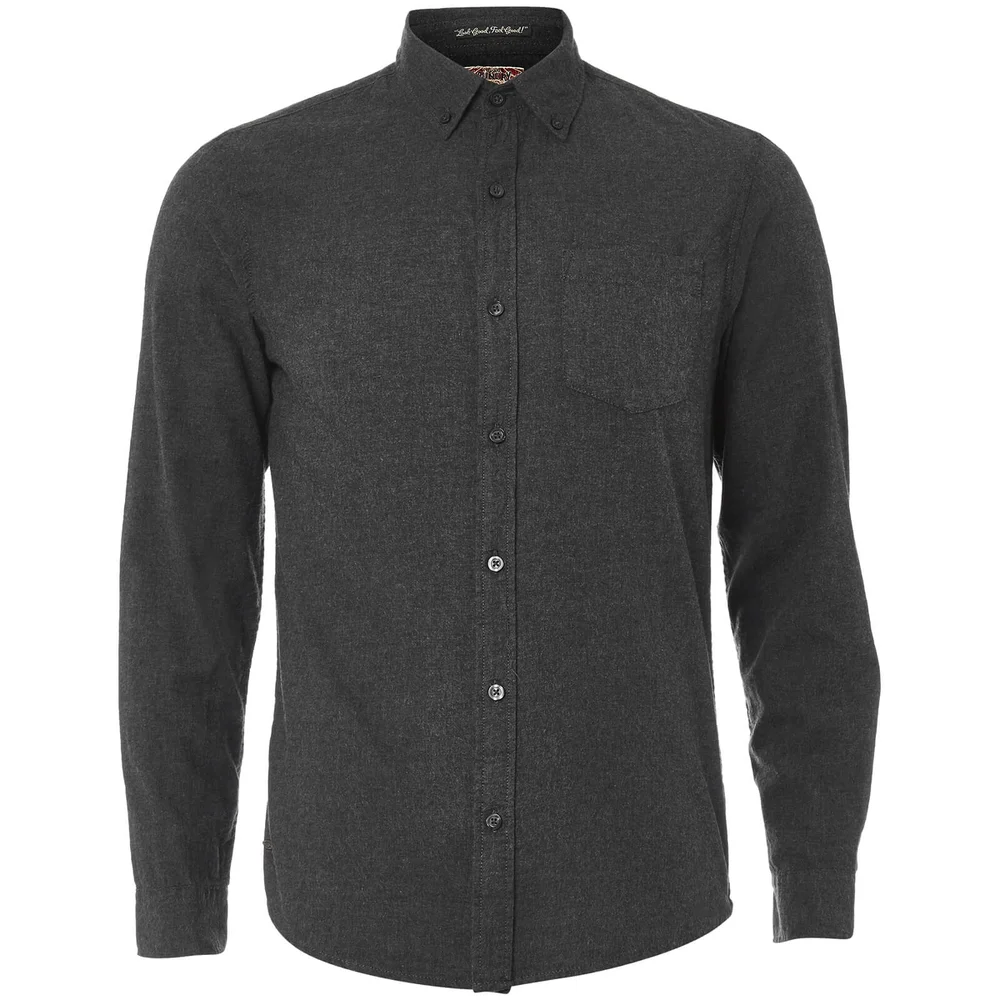 Tokyo Laundry Men's Westbridge Twill Long Sleeve Shirt - Dark Grey - S - Grijs Afbeelding 1